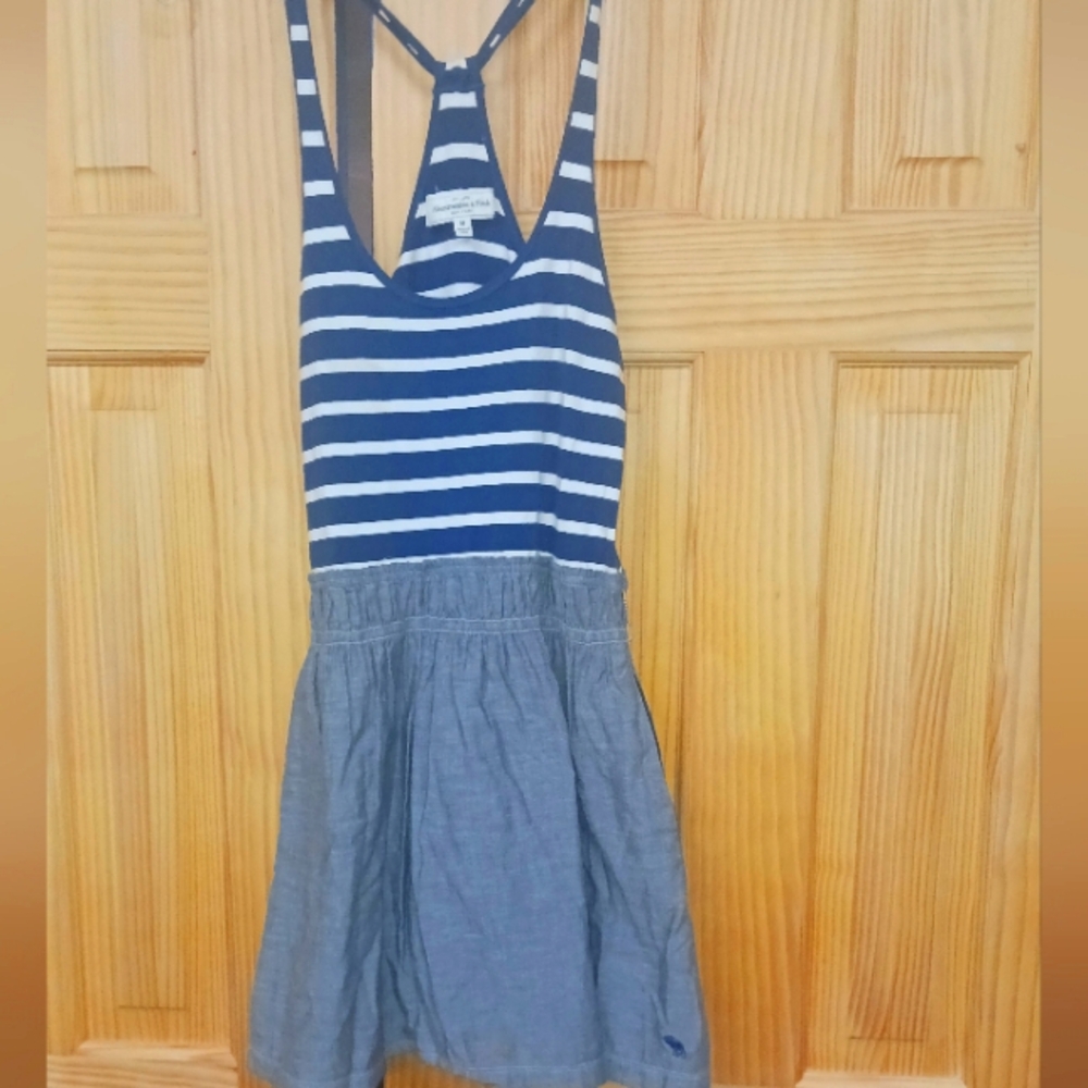 ABERCROMBIE & FITCH LADIES  MEDIUM MED M STRIPE MINI DRESS LOGO CHAMBRAY Y2K